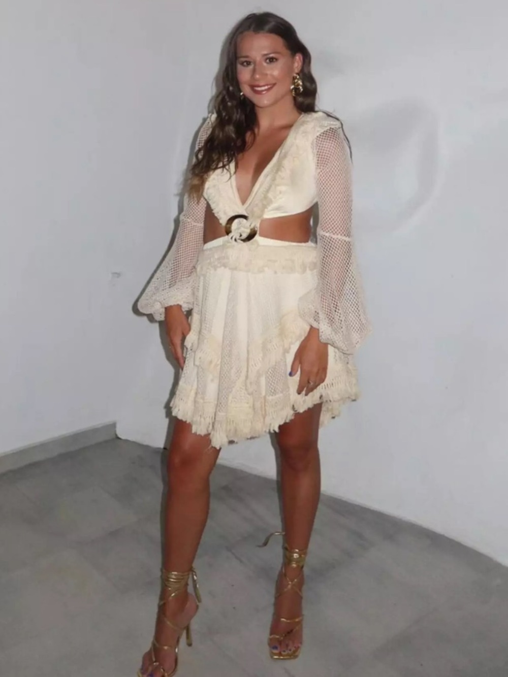 12th Tribe Ivory Lace Mesh Mini Dress with Cutouts